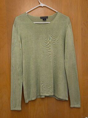 Vintage Mark Shale Sweater 100% Silk Knit Pullover Womens M Chartreuse Green